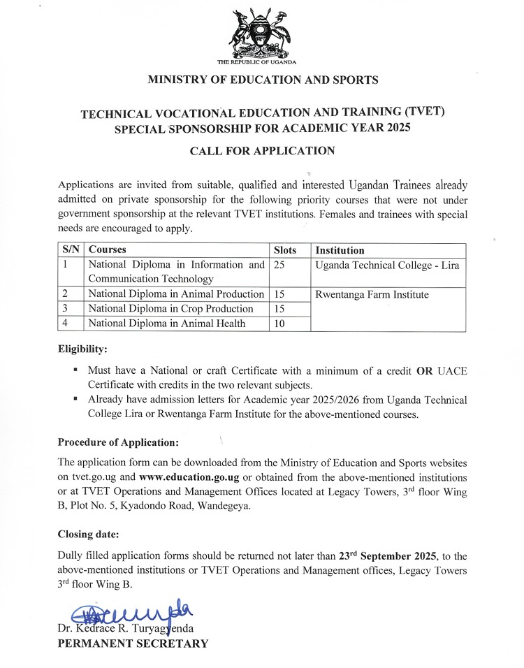 Special TVET Sponsorship - 2025 - Technical and Vocational Education ...